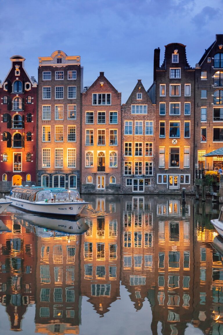 buildings, architecture, river, illuminated, reflection, mirror image, mirroring, boat, sailing, cruise, river cruise, amsterdam, nature, city, evening, night time, lights, netherlands, holland, phone wallpaper, water, sky, ship, tourism, amstelpark, amsterdam-buitenveldert, houses, aesthetic wallpaper, iphone wallpaper